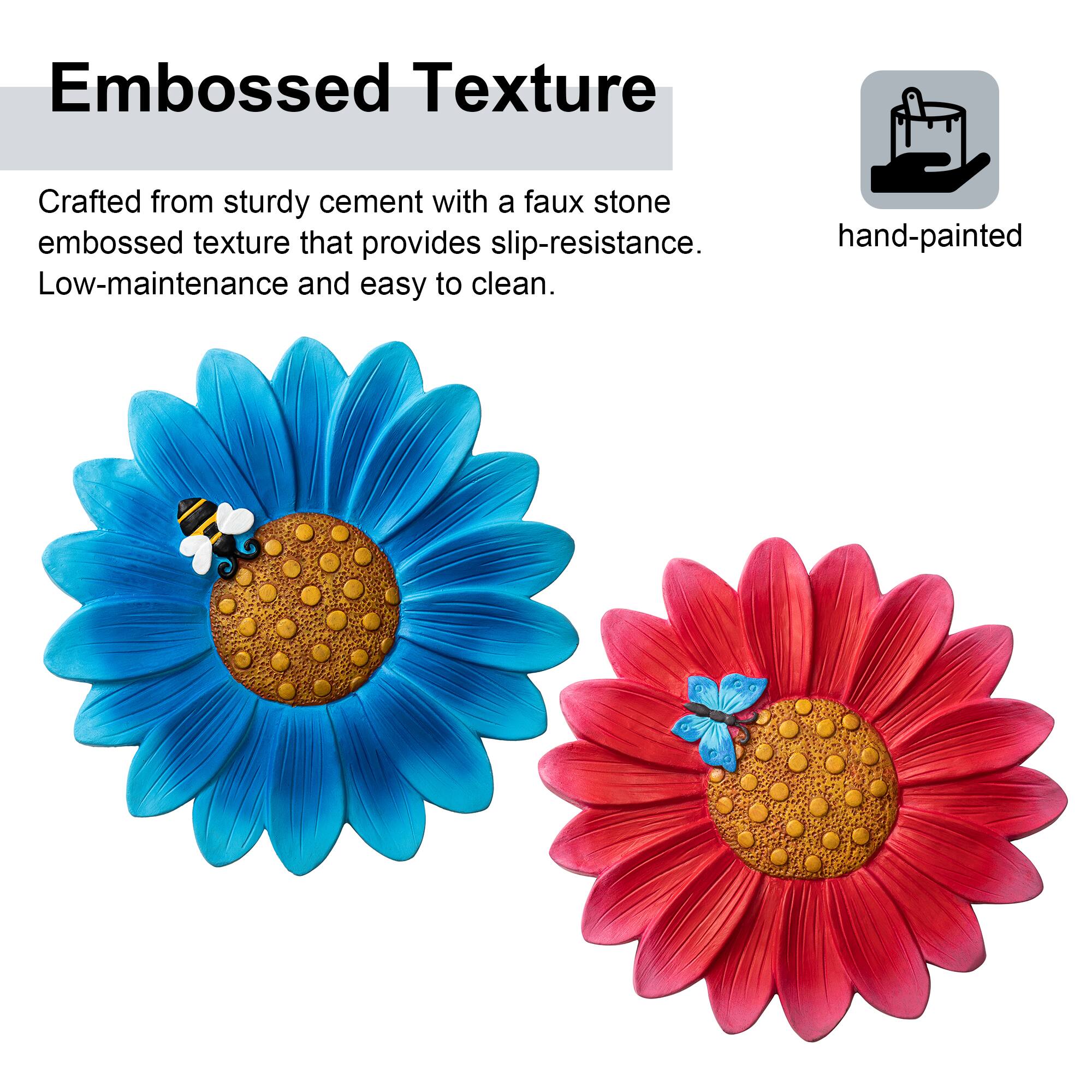 Glitzhome® 10" Cement Flower Textured Stepping Stones Set